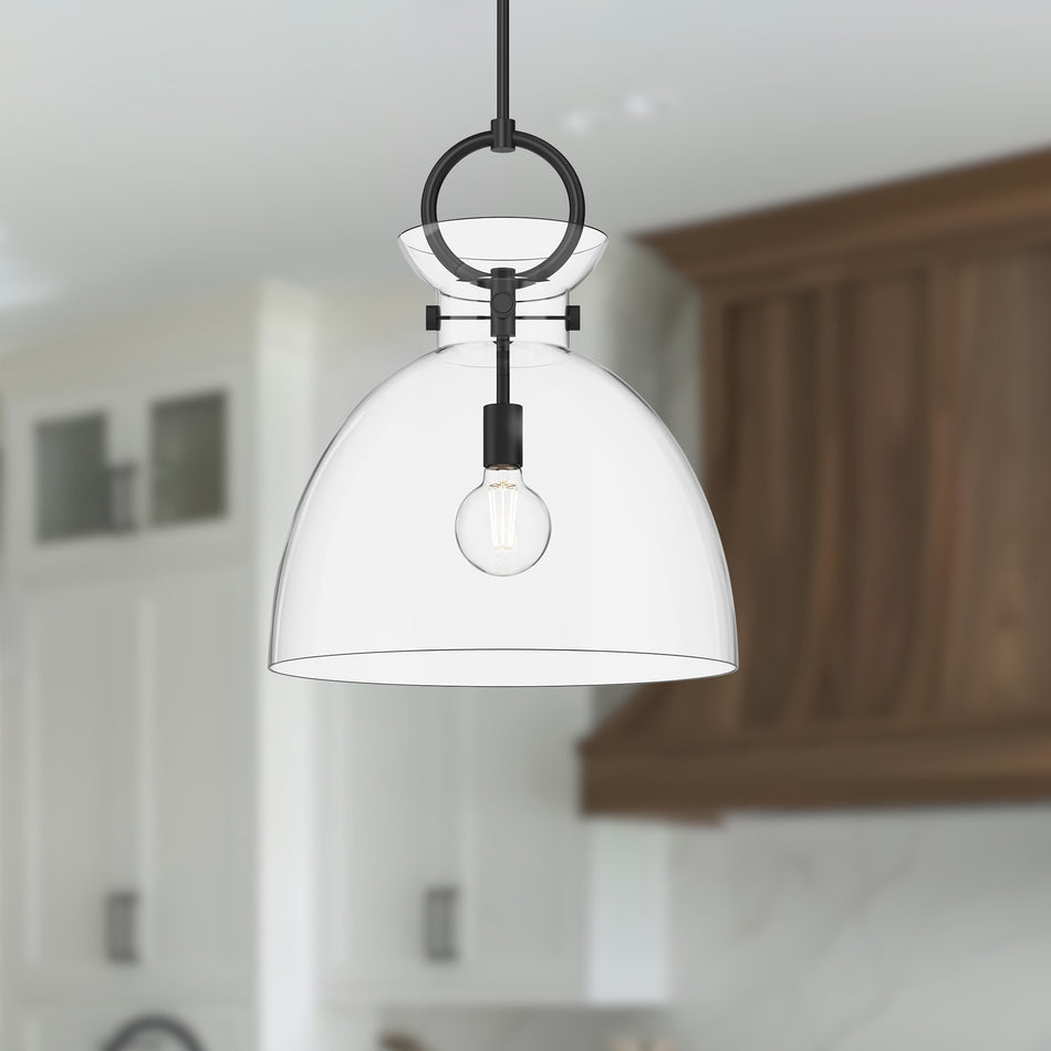 Waldo 18-in Matte Black/Clear Glass 1 Light Pendant by ALORA MOOD