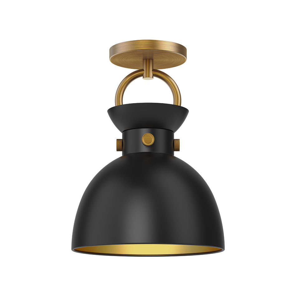 Waldo 9-in Aged Gold/Matte Black 1 Light Semi Flush Mount