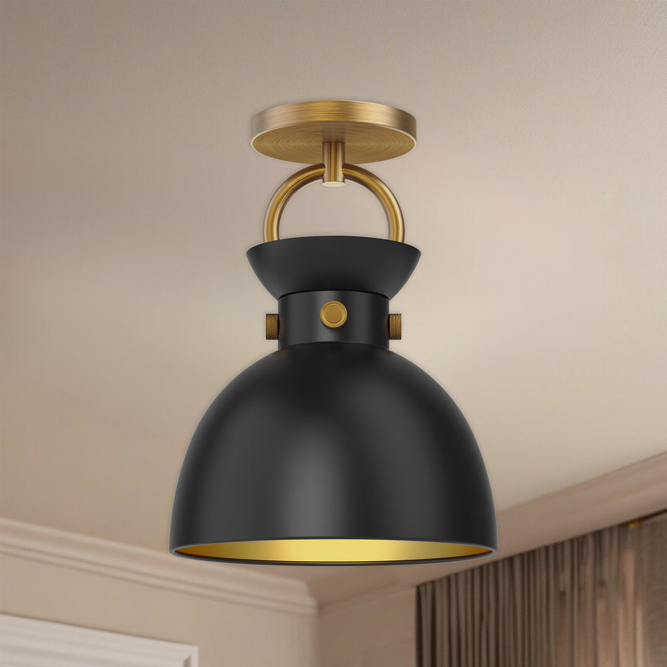 Waldo 9-in Aged Gold/Matte Black 1 Light Semi Flush Mount by ALORA MOOD