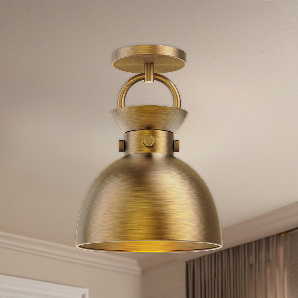 Waldo 9-in Aged Gold 1 Light Semi Flush Mount by ALORA MOOD