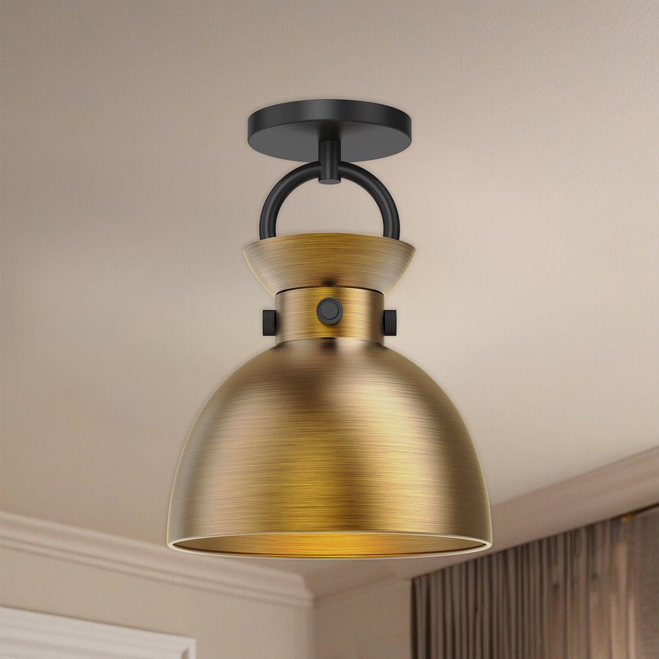 Waldo 9-in Matte Black/Aged Gold 1 Light Semi Flush Mount by ALORA MOOD