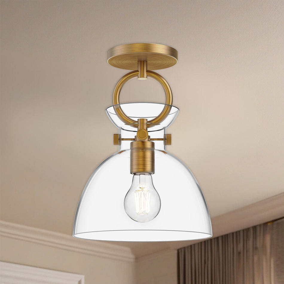 Waldo 9-in Aged Gold/Clear 1 Light Semi Flush Mount by ALORA MOOD