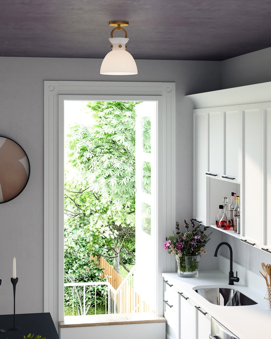 Waldo 9-in Aged Gold/Glossy Opal Glass 1 Light Semi Flush Mount by ALORA MOOD