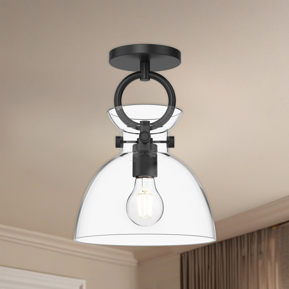 Waldo 9-in Matte Black/Clear Glass 1 Light Semi Flush Mount by ALORA MOOD
