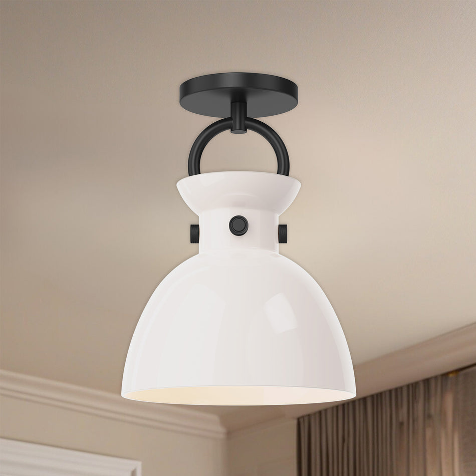 Waldo 9-in Matte Black/Glossy Opal Glass 1 Light Semi Flush Mount by ALORA MOOD
