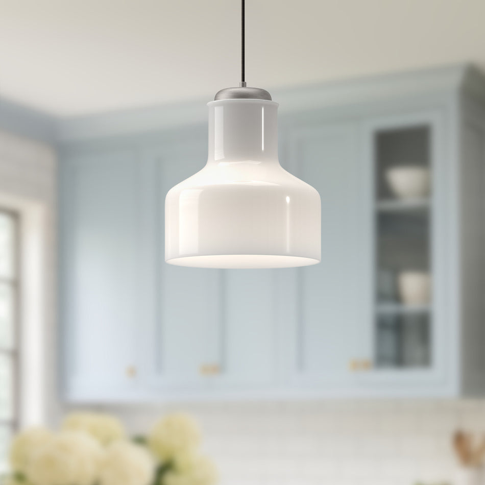 Westlake 11-in Brushed Nickel/Glossy Opal Glass 1 Light Pendant by ALORA MOOD