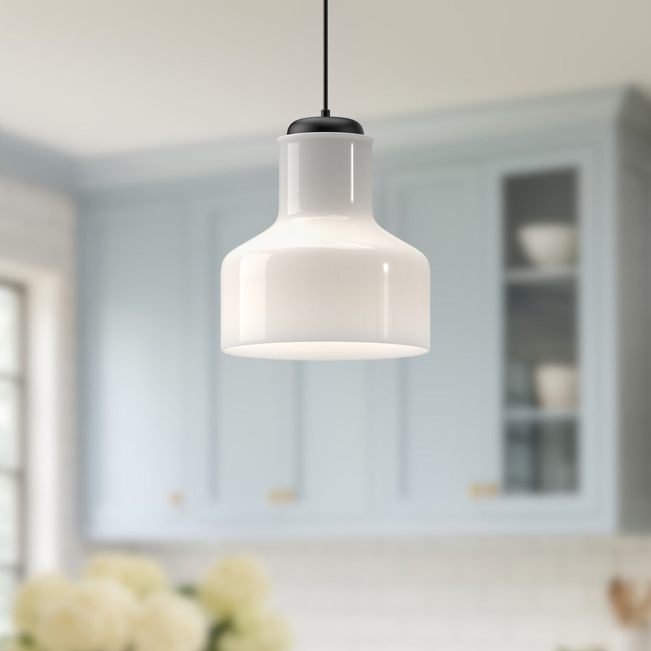 Westlake 11-in Glossy Opal Glass/Matte Black 1 Light Pendant by ALORA MOOD