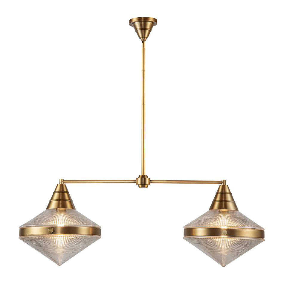 Willard 41-in Vintage Brass/Prismatic Glass 2 Lights Linear Pendant