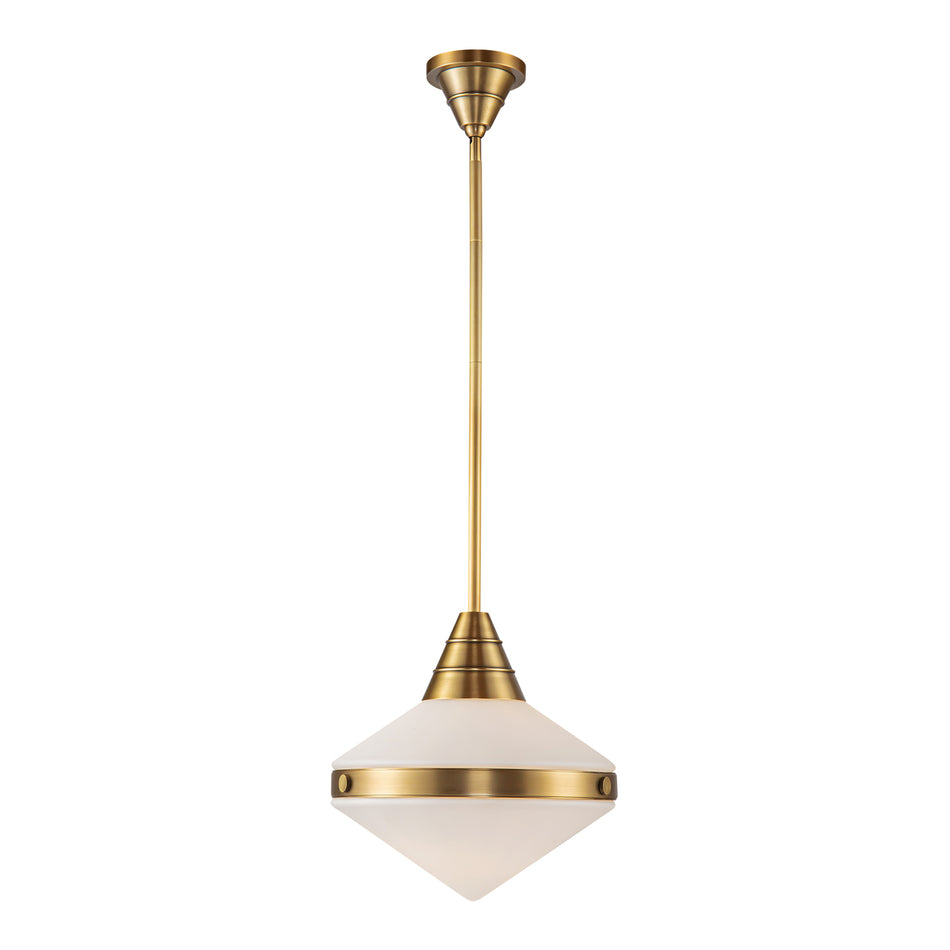 Willard 14-in Vintage Brass/Opal Matte Glass 1 Light Pendant