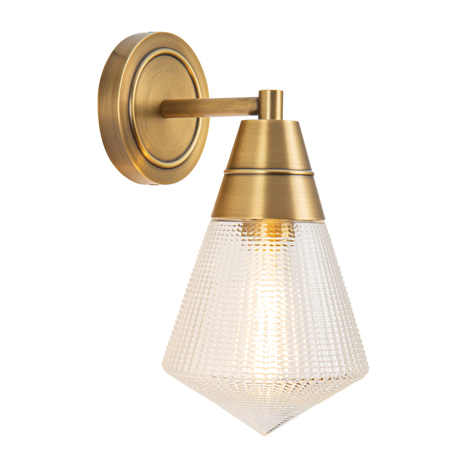 Willard 6-in Vintage Brass/Prismatic Glass 1 Light Wall/Vanity by ALORA