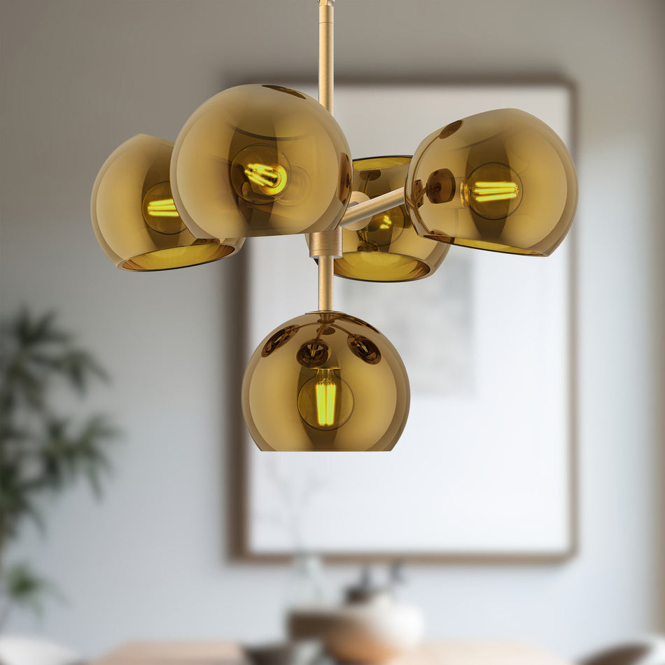 Willow 18-in Brushed Gold/Copper Glass 5 Lights Chandeliers by ALORA MOOD