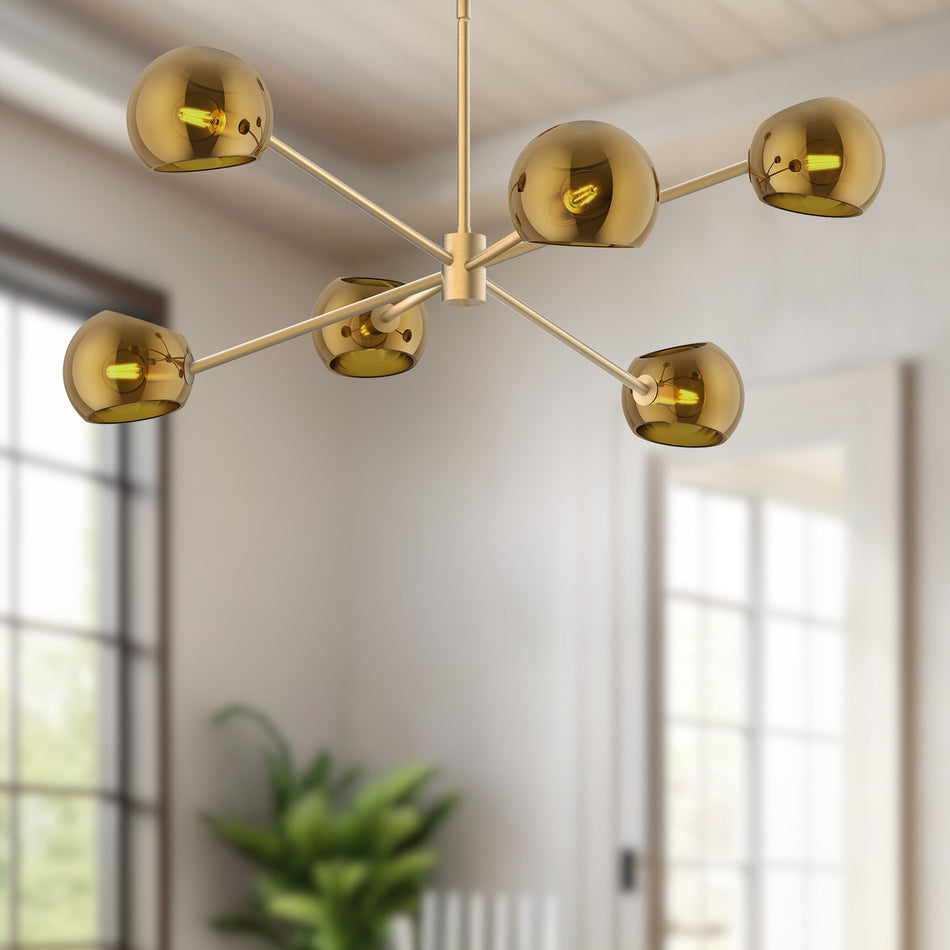 Willow 37-in Brushed Gold/Copper Glass 6 Lights Chandeliers by ALORA MOOD