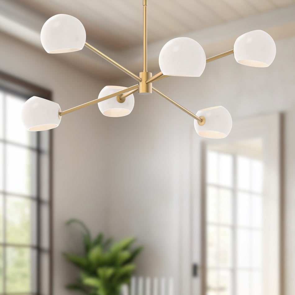 Willow 37-in Brushed Gold/Opal Matte Glass 6 Lights Chandeliers by ALORA MOOD