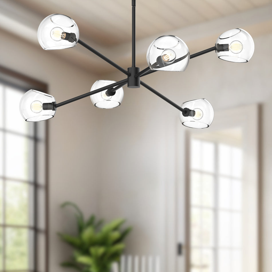 Willow 37-in Clear Glass/Matte Black 6 Lights Chandeliers by ALORA MOOD