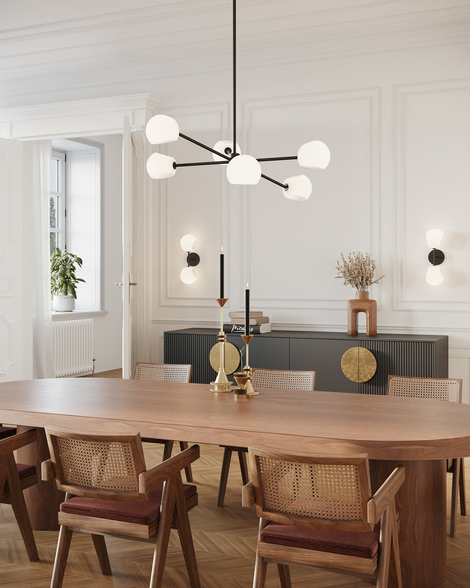 Willow 37-in Matte Black/Opal Matte Glass 6 Lights Chandeliers by ALORA MOOD