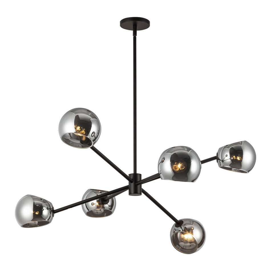 Willow 37-in Matte Black/Smoked Solid Glass 6 Lights Chandeliers