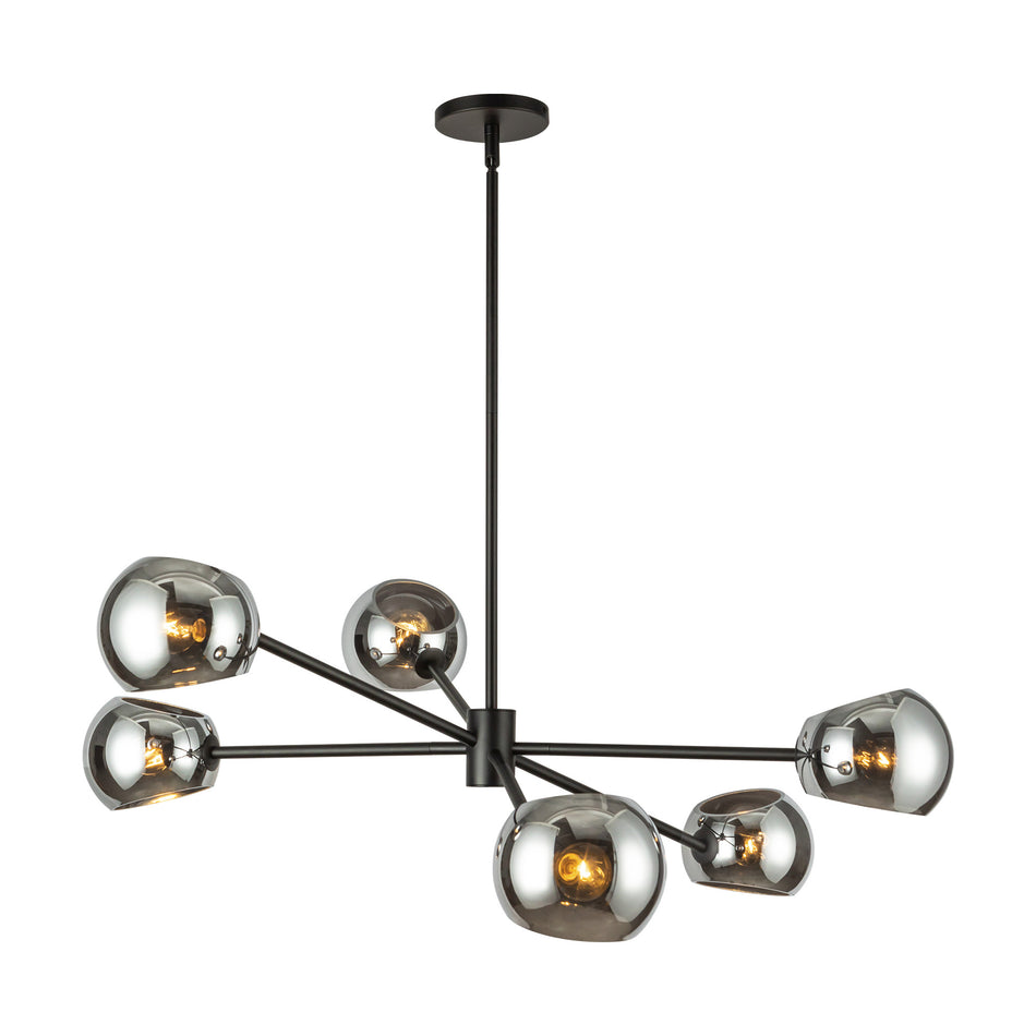 Willow 37-in Matte Black/Smoked Solid Glass 6 Lights Chandeliers by ALORA MOOD