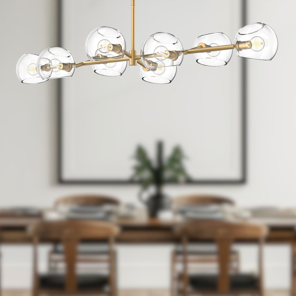 Willow 48-in Brushed Gold/Clear Glass 8 Lights Linear Pendant by ALORA MOOD