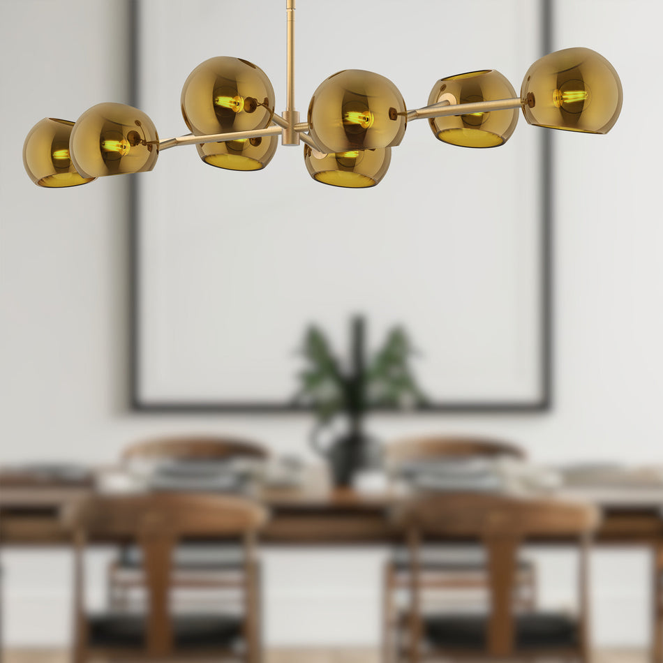 Willow 48-in Brushed Gold/Copper Glass 8 Lights Linear Pendant by ALORA MOOD