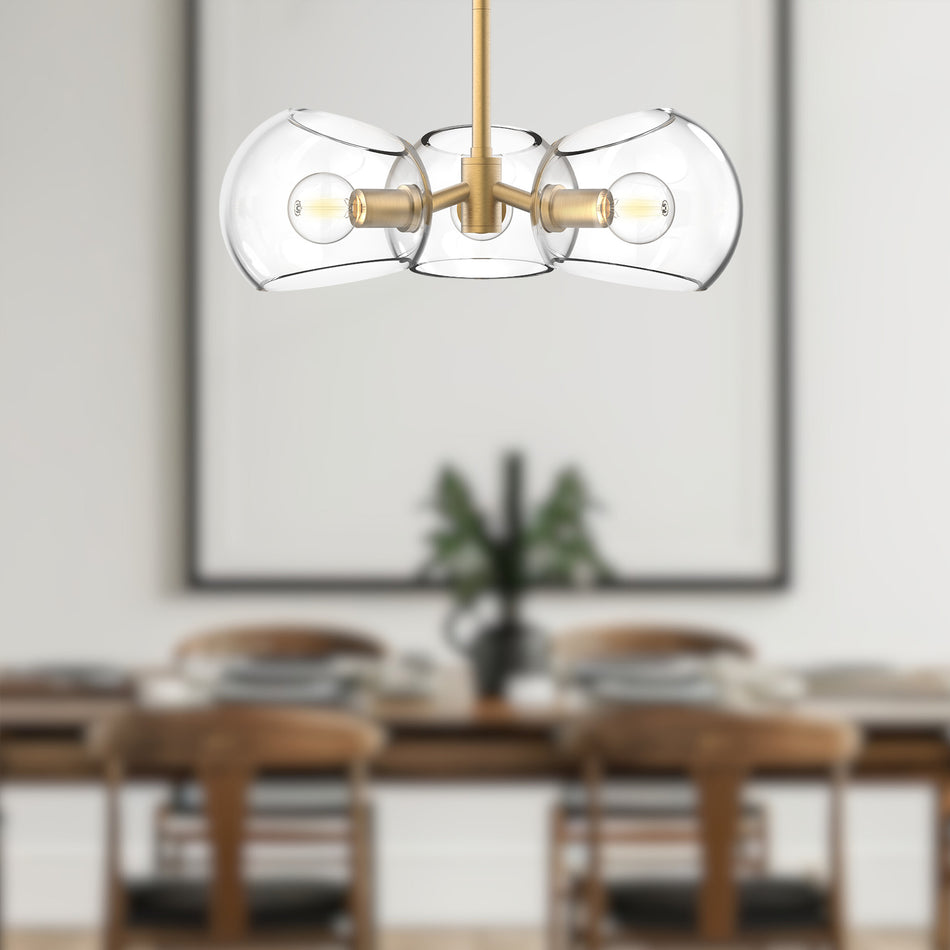 Willow 16-in Brushed Gold/Clear Glass 3 Lights Pendant by ALORA MOOD