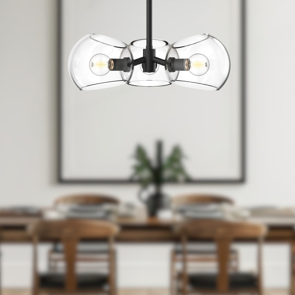 Willow 16-in Clear Glass/Matte Black 3 Lights Pendant