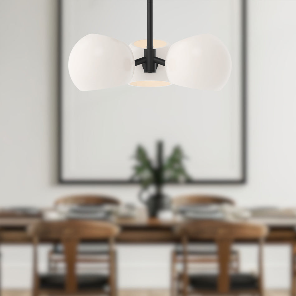 Willow 16-in Matte Black/Opal Matte Glass 3 Lights Pendant by ALORA MOOD