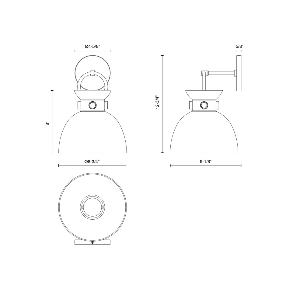 Waldo 9-in Matte Black/Glossy Opal Glass 1 Light Wall/Vanity by ALORA MOOD