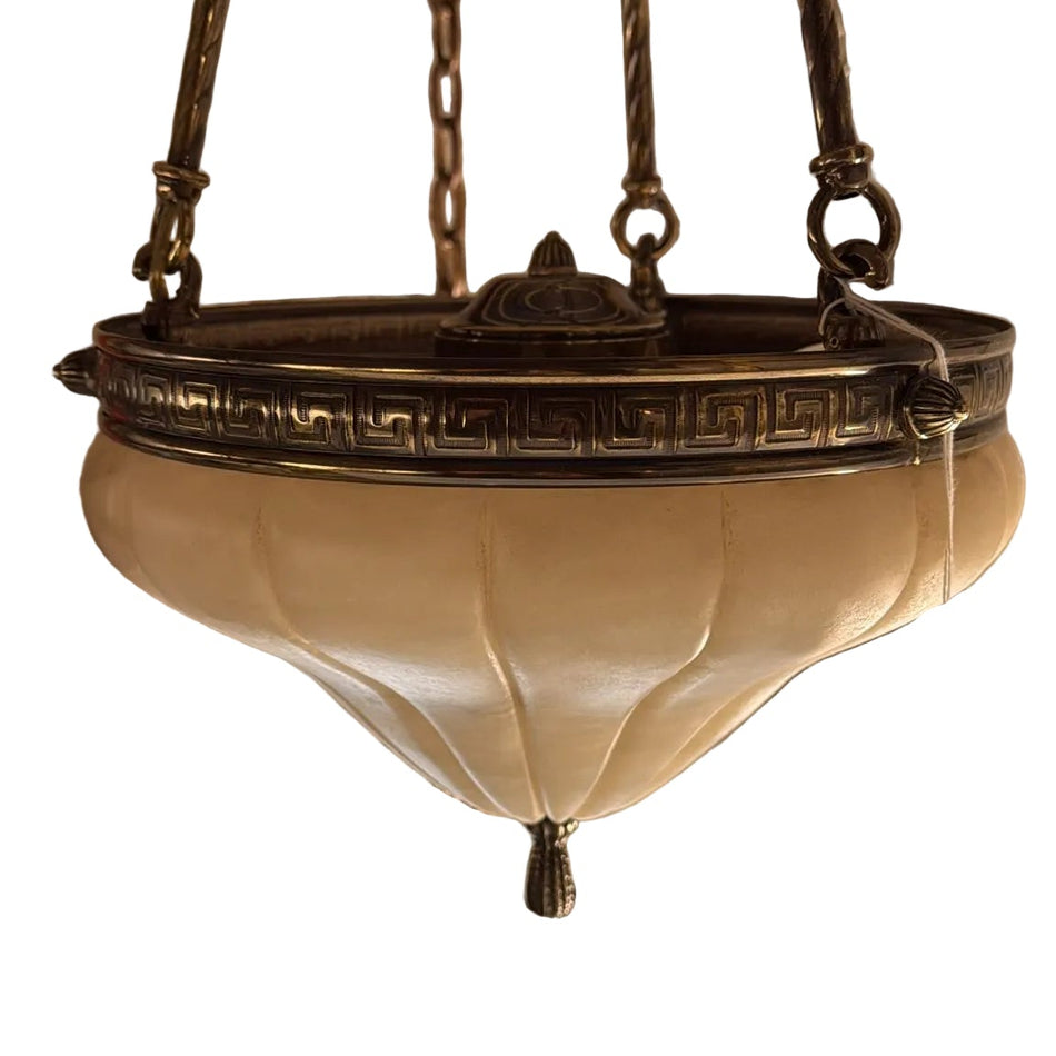 Luxury European 3 Light Chandelier in Bronze & Alabaster, Made in Spain