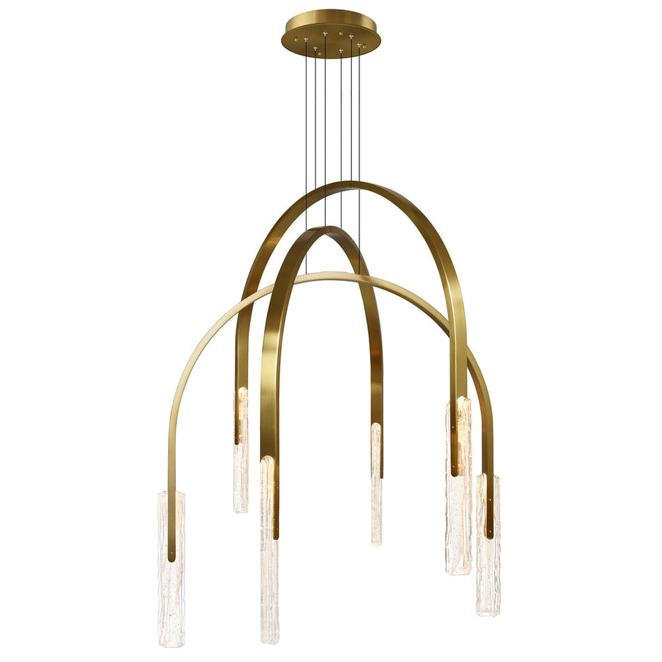 Curva Integrated LED 38in Brass Chandelier with Handcrafted Glass