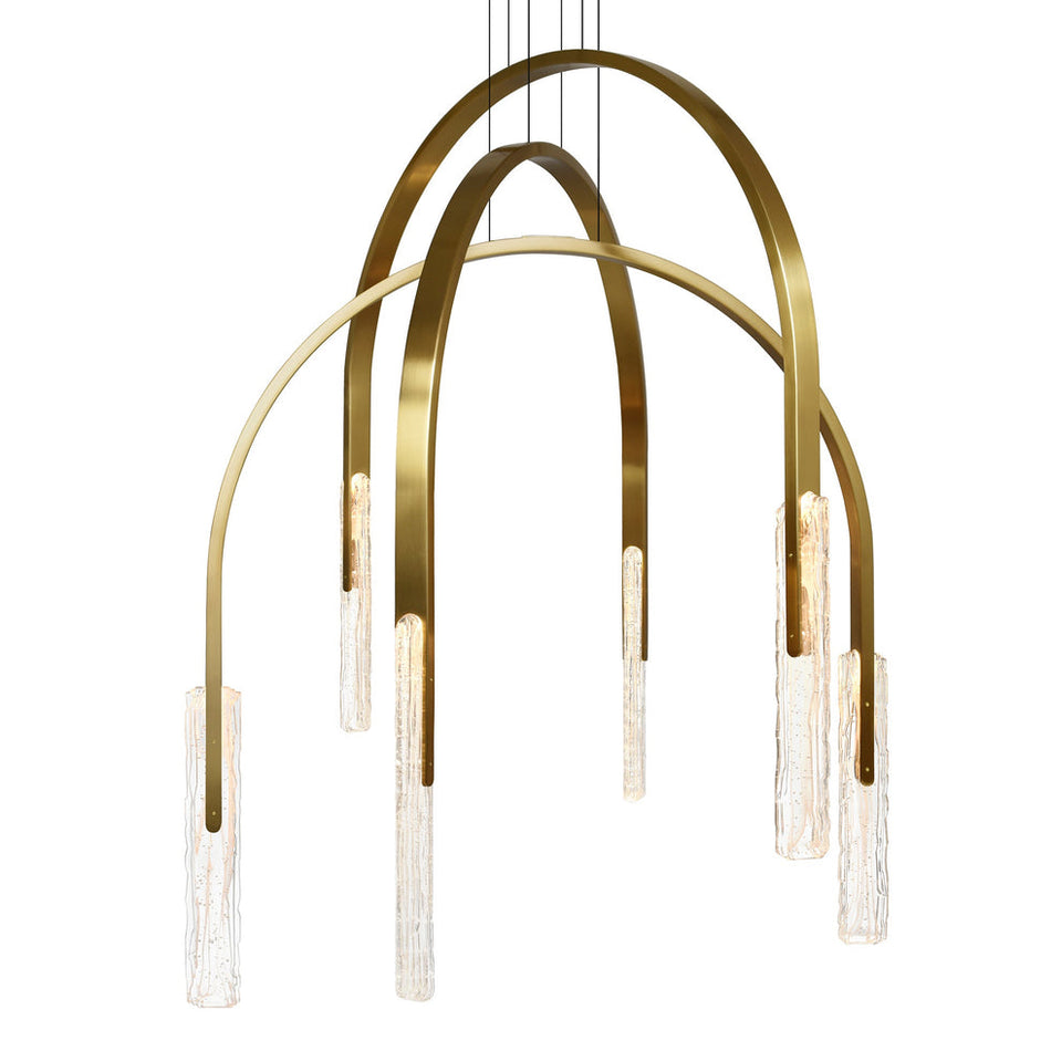Curva Integrated LED 38in Brass Chandelier with Handcrafted Glass