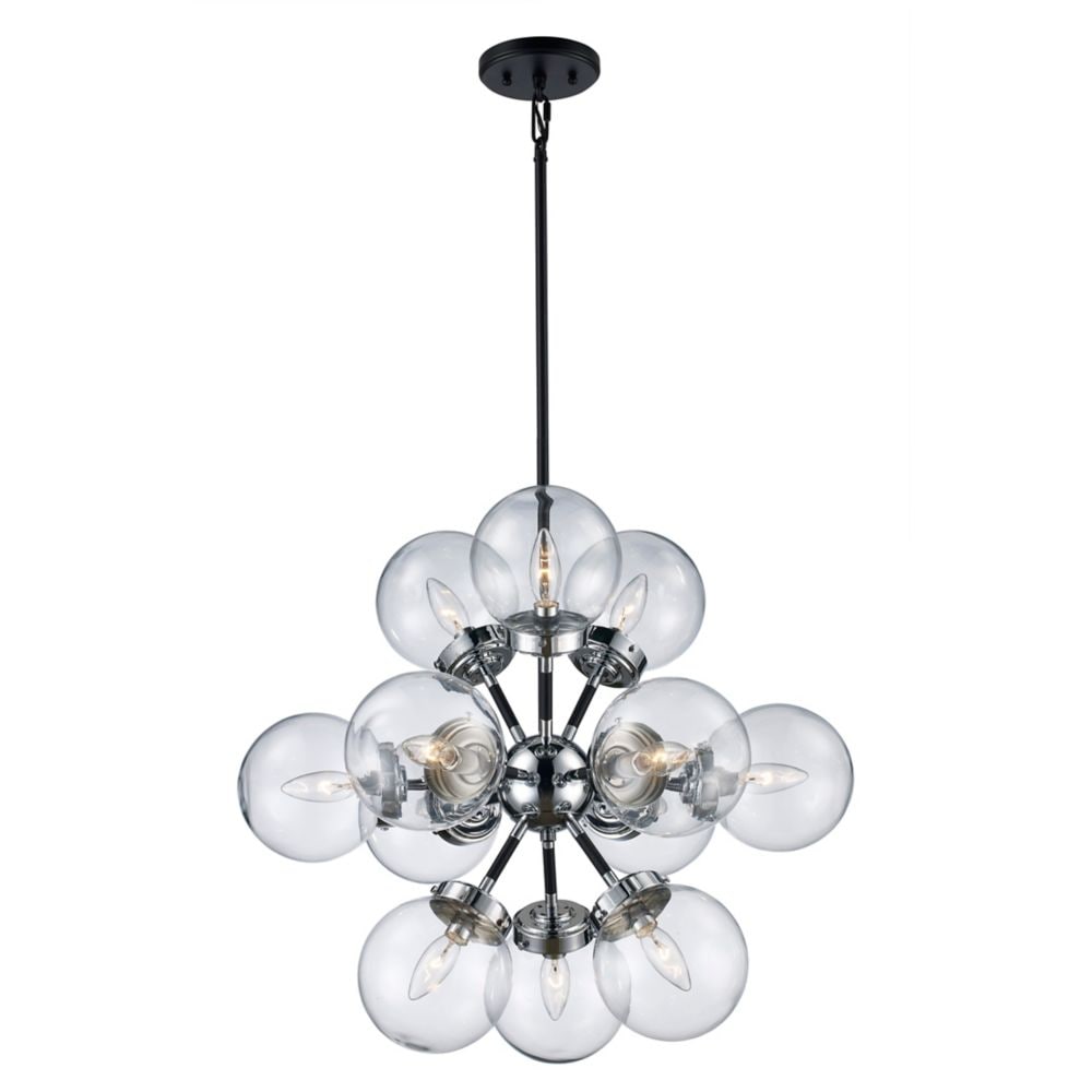 12-Light Polished Chrome/Black Pendant, clear glass by TransGlobe