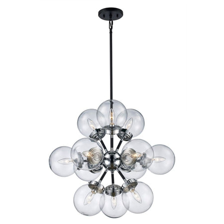 12-Light Polished Chrome/Black Pendant, clear glass by TransGlobe