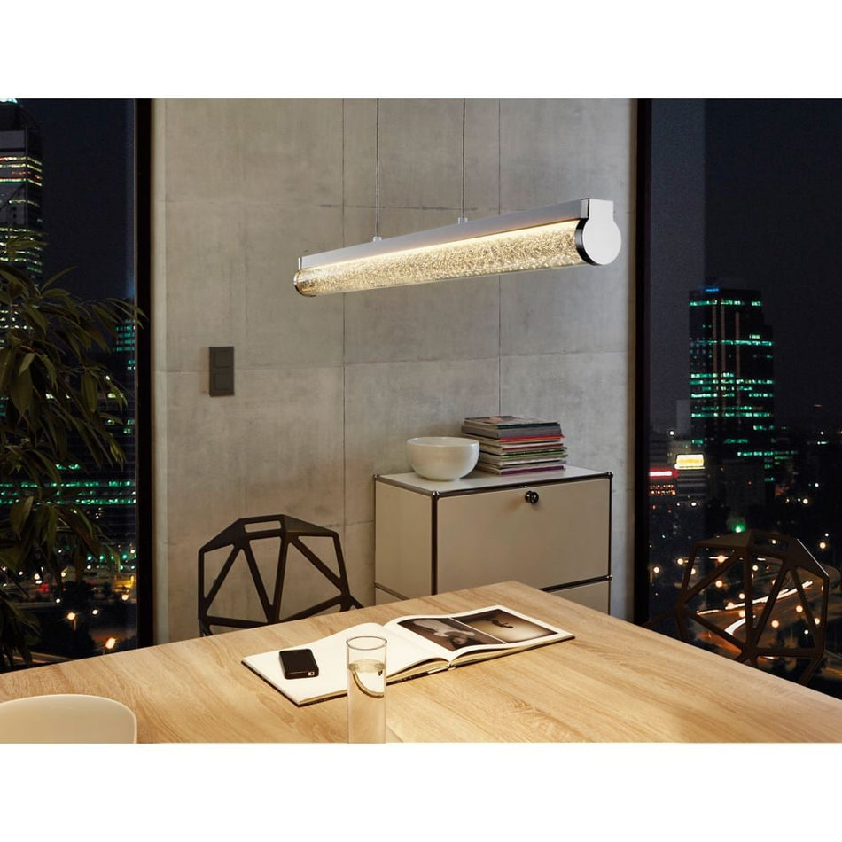 30" Trevelo Integrated LED Pendant Light Fixture Chrome Finish with Clear Glass and Aluminum