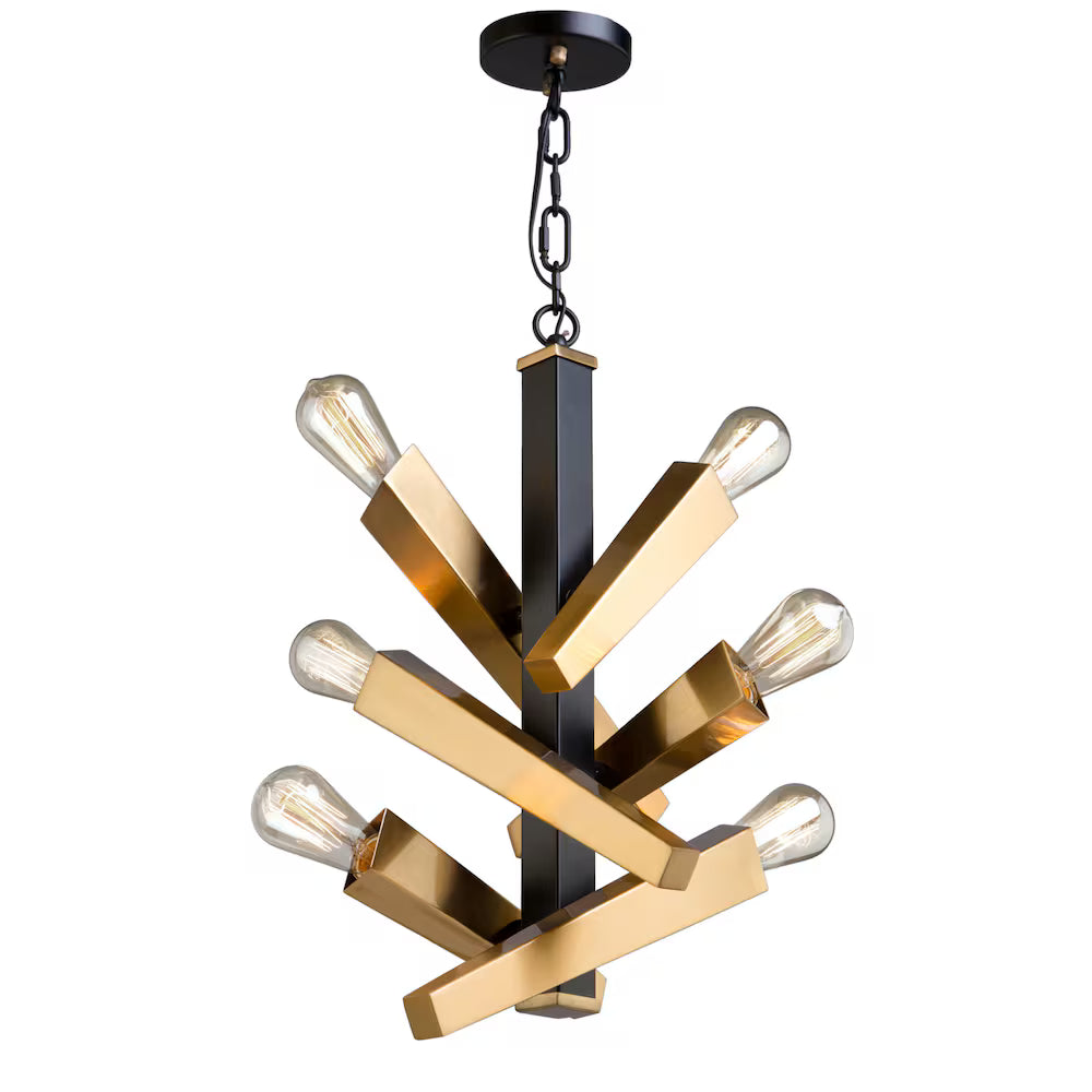 Olympia 6 Light 60W Black & Satin Brass Chandelier by Artcraft