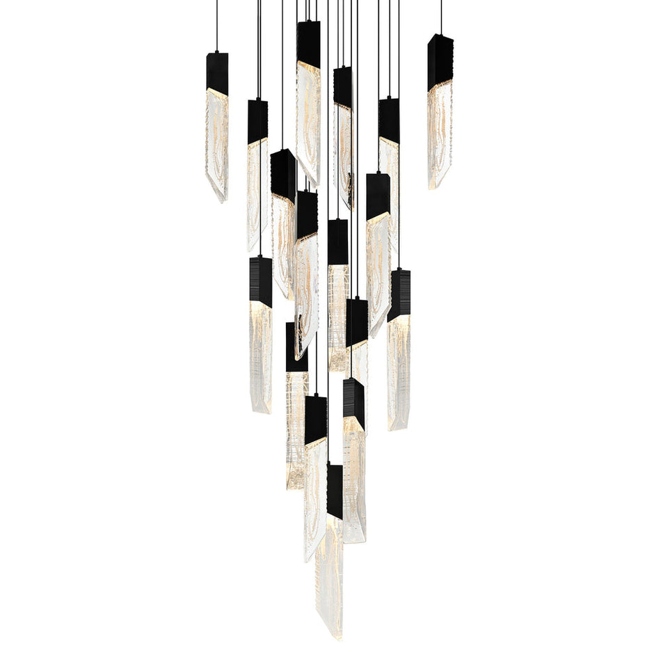 Petra Integrated LED 24in Black Chandelier with Handcrafted Glass