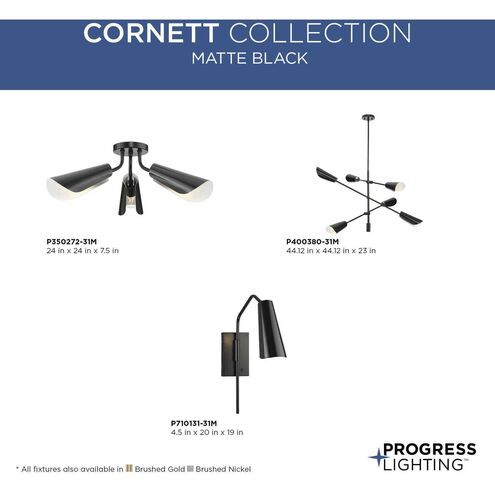 Cornett Collection 44.12 in. Three-Light Matte Black Contemporary Flush Mount Light by Progress