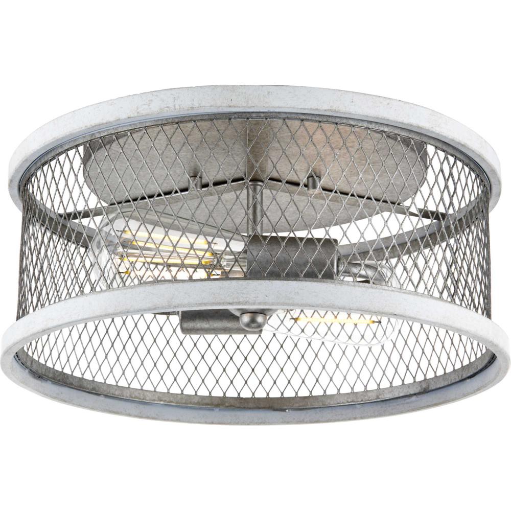 Austelle Collection Two-Light Galvanized 14" Flush Mount by Progress