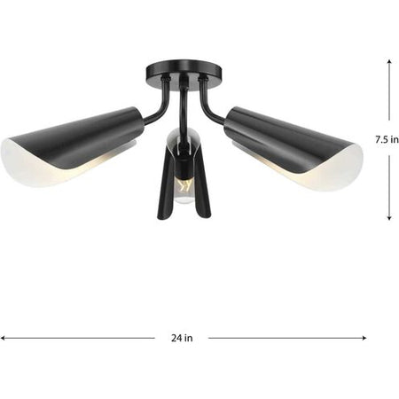 Cornett Collection 44.12 in. Three-Light Matte Black Contemporary Flush Mount Light by Progress