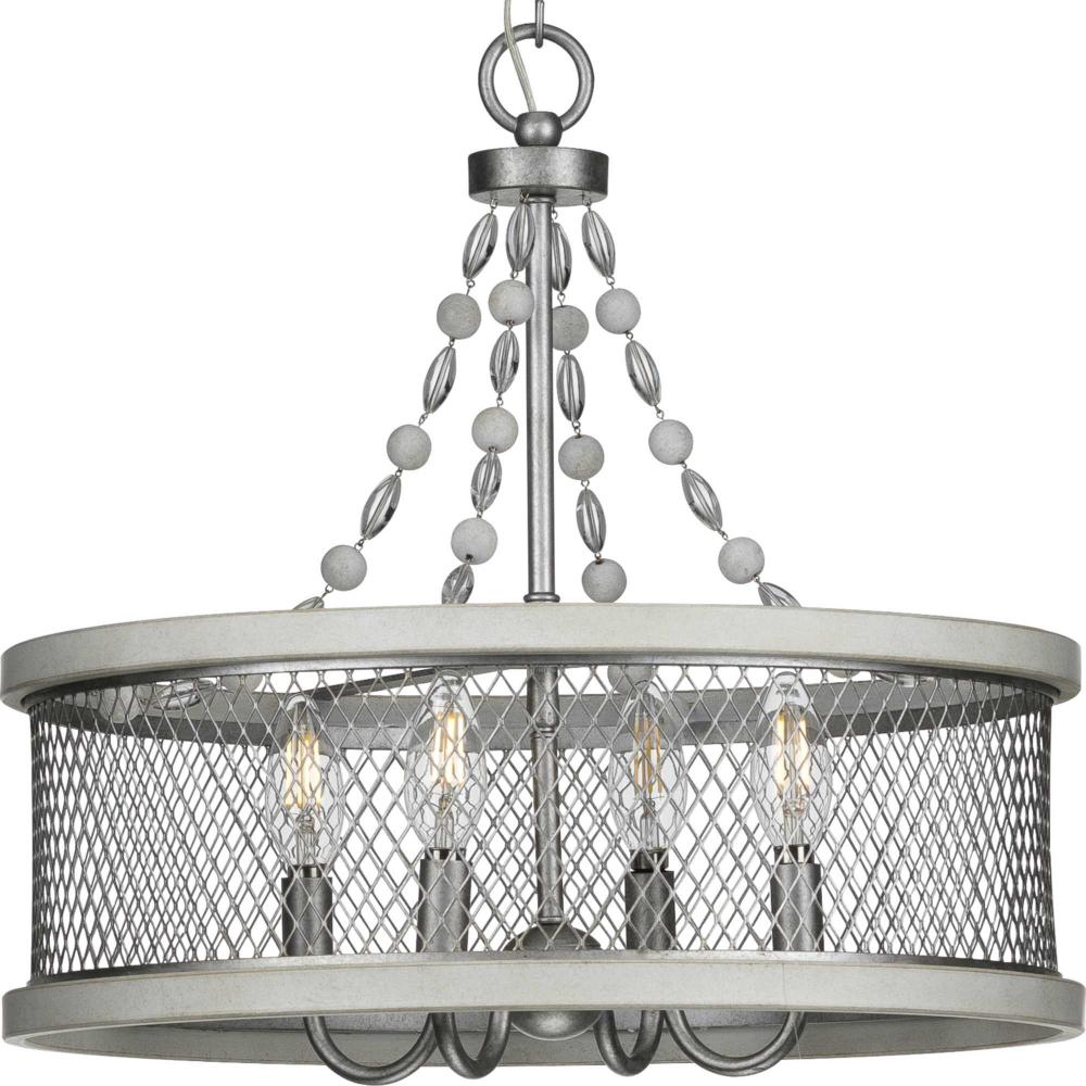 Austelle Collection Four-Light Galvanized Finish Farmhouse Chandelier Light by Progress