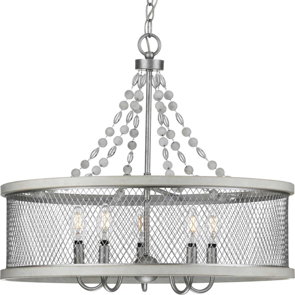 Austelle Collection Five-Light Galvanized Finish Farmhouse Chandelier Light by Progress