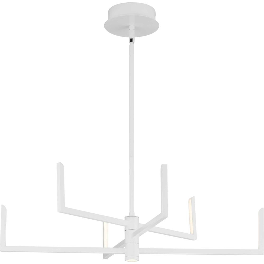Pivot LED Collection Six-Light Satin White Modern Style Chandelier with Downlight by Progress