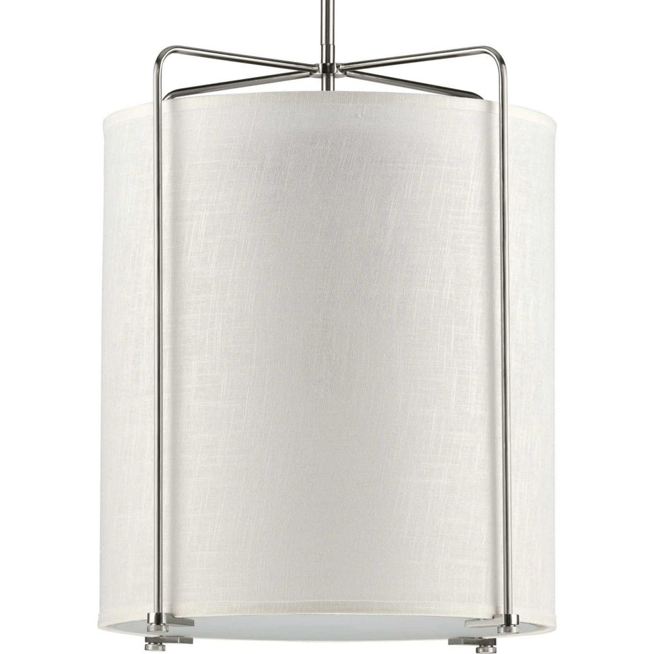 Kempsey Collection Three-Light Brushed Nickel Summer Linen Shade Farmhouse Pendant Light