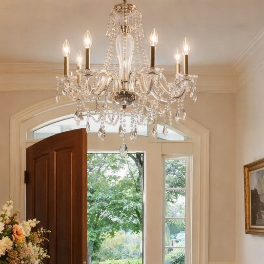 6 Light 1 Tier Candle Style Crystal Chandelier in Polished Chrome by TransGlobe