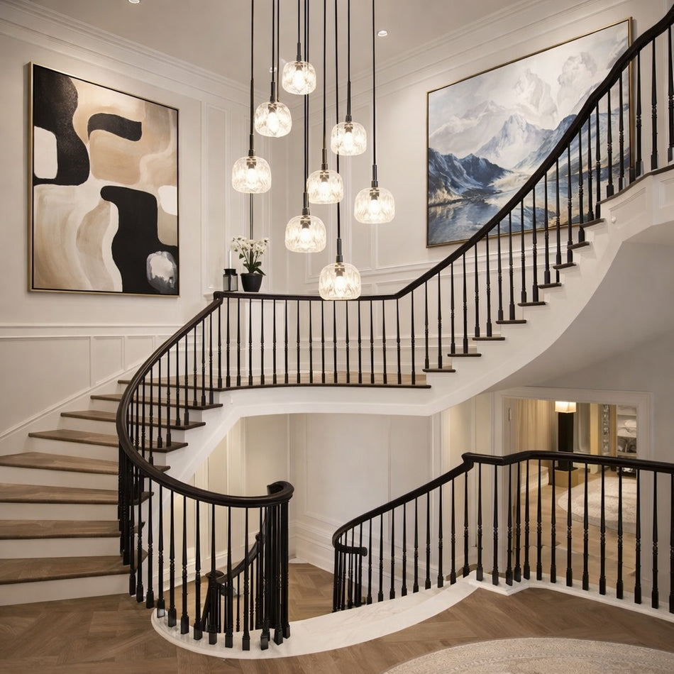 Crystal-cut glass staircase chandelier from Rosa collection by Matteo - C61437MB