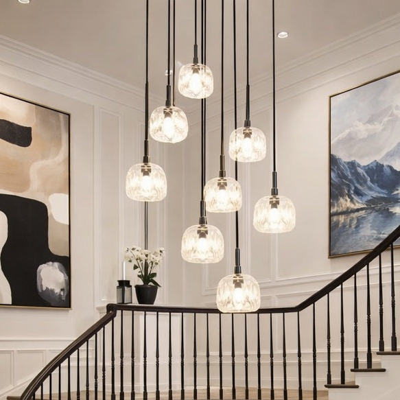 Crystal-cut glass staircase chandelier from Rosa collection by Matteo - C61437MB
