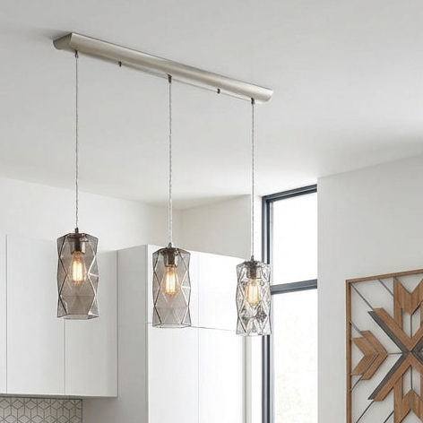 Eglo Estevau Pendant 3-Light, Matte Nickel Finish with Smoked Glass