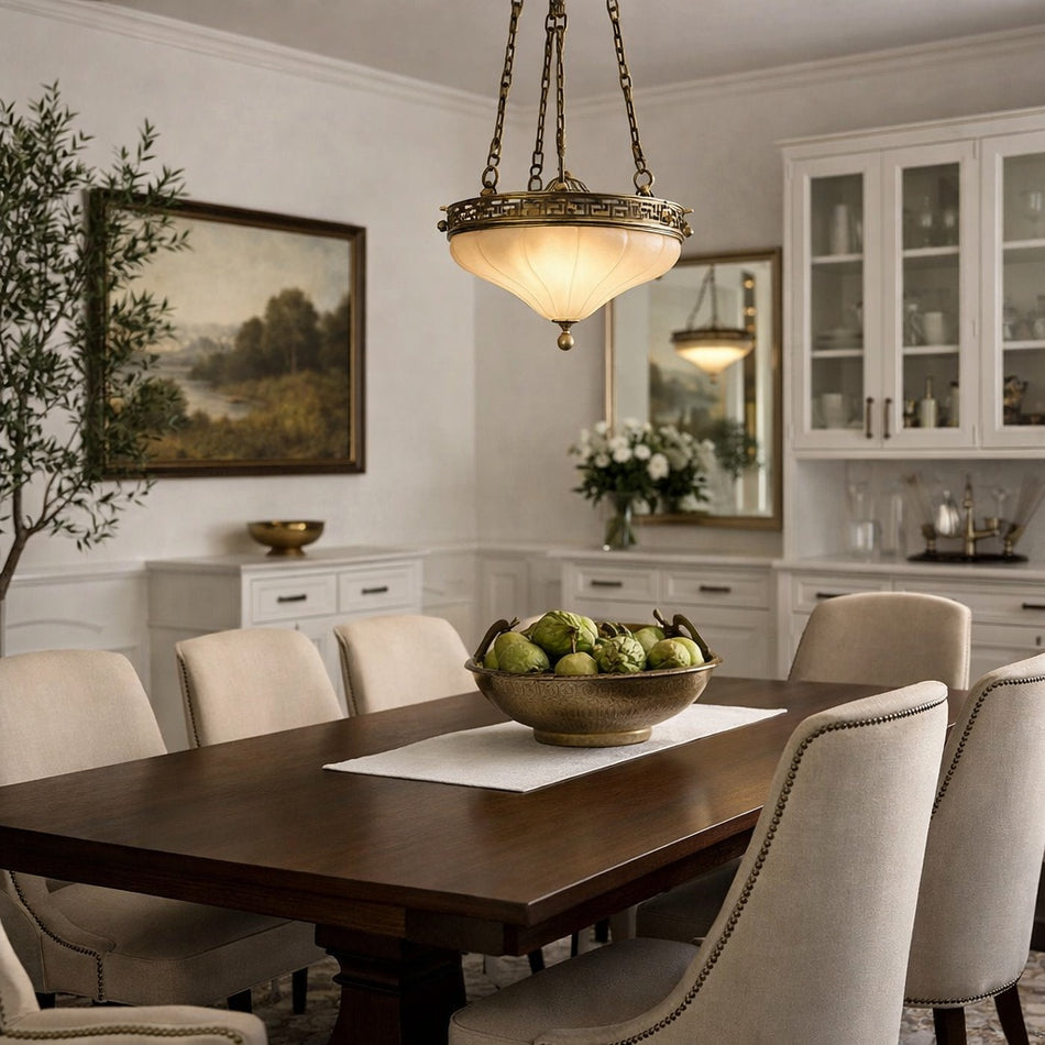 Luxury European 3 Light Chandelier in Bronze & Alabaster, Made in Spain