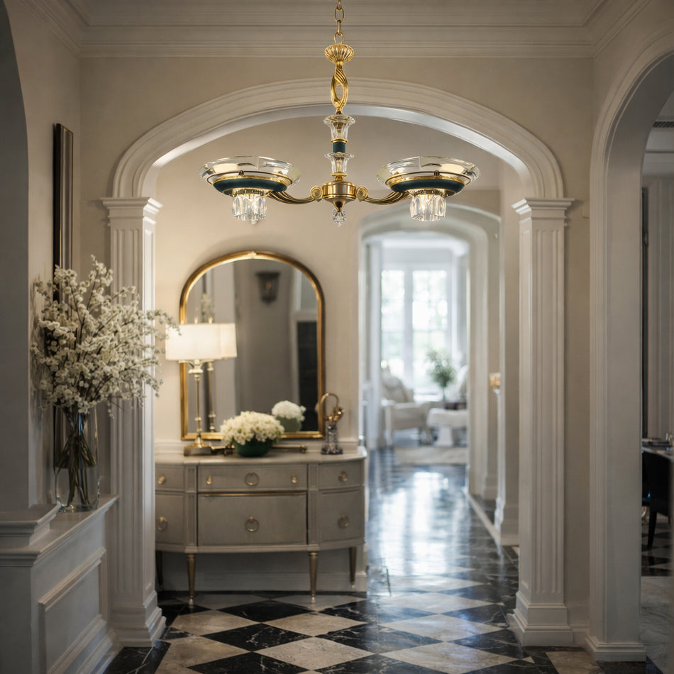Luxury European 24K Gold Plated 2 Light Chandelier in Gold, Made in Spain