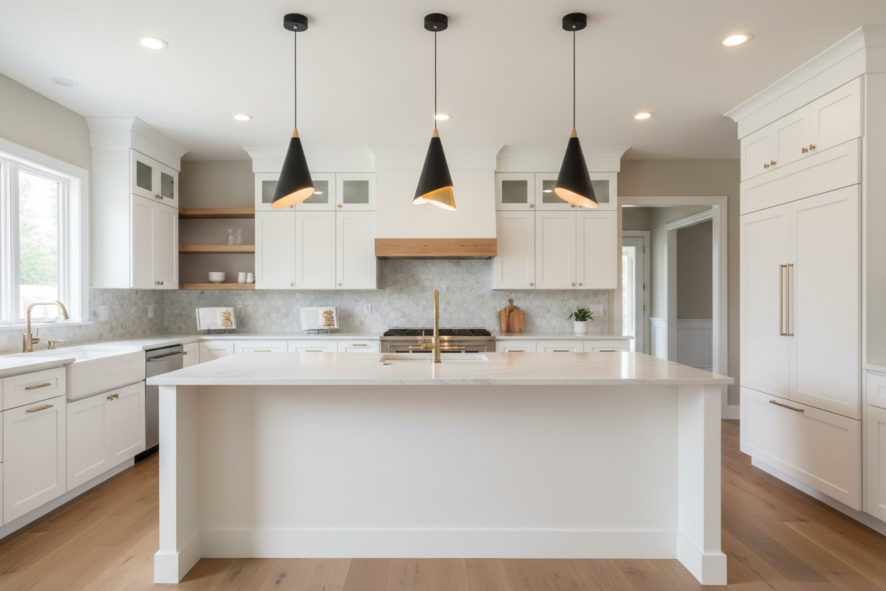 Transitional kitchen with island and Mermaid-Mini Pendant